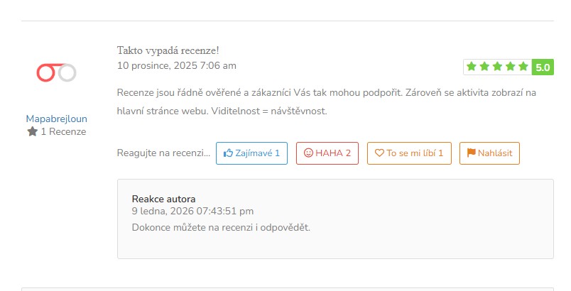 Ukázka recenzí na profilu